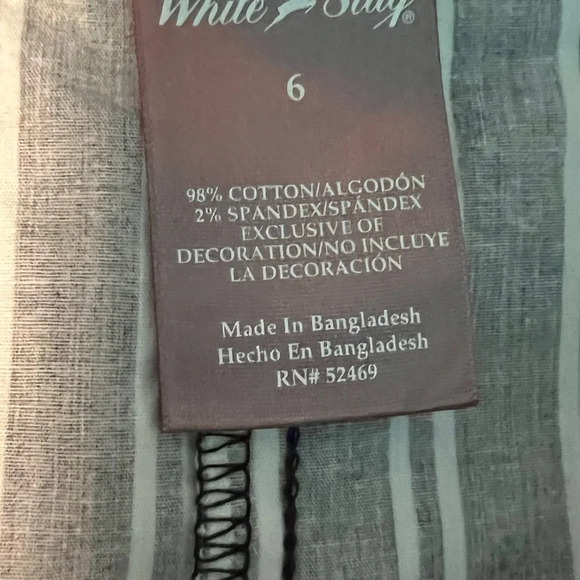 White stag ,6 Black and white stripe , tie waist zipper button front closure - Picture 2 of 6